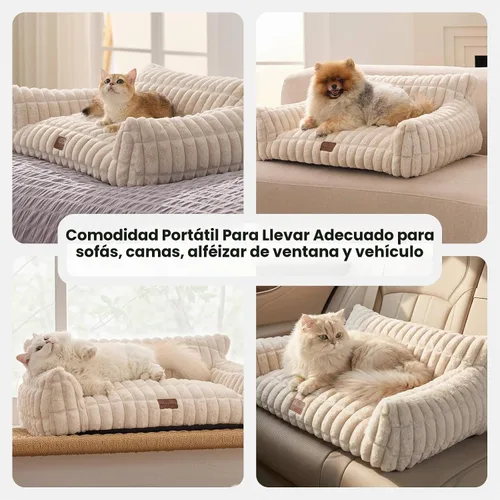 Vista 12 de Joydeco Cat Couch for Pets, 30 inch Plush Pet Sofa, Cat Bed for Indoor Cats with Removable Washable Cover, Supportive Pet Sofa, Cream Blanco crema