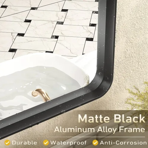 Vista 7 de Paquete de 2 espejos de baño con marco de metal negro de 22 x 30 pulgadas, espejo rectangular redondeado negro mate, antioxidante, se cuelga
