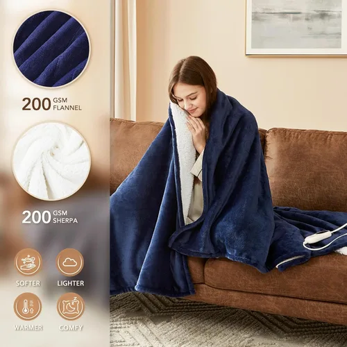 Vista 2 de Homemate Heated Blanket Electric Throw 50"x60" Heating Blanket ETL Cert 02 - Navy Blue