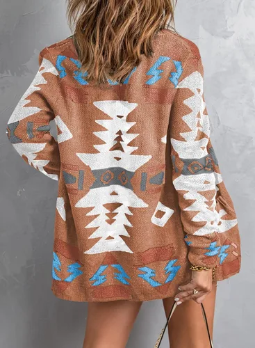 Vista 4 de Sidefeel Women Open Front Aztec Cardigan Pockets Long Sleeve Knit Sweater Coat