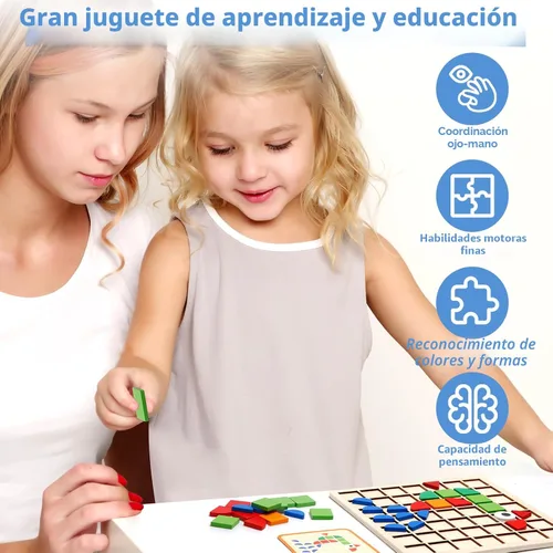 Vista 6 de Montessori Tangram Educativo, Juguetes de Rompecabezas de Formas Geométricas con 120 piezas de Bloques de Rompecabezas de Madera y 20 piezas