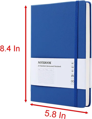 Vista 2 de Cuaderno de tapa dura, 1 funda de piel sintética A5 con vendaje, 96 hojas (192 páginas) cuadernos de 0.354 in a rayas (azul)