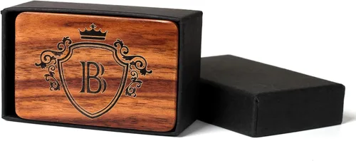 Vista 6 de Gemelos para hombre, con forma de movimiento, gemelos plateados con caja de madera de nogal inicial para marido, novio, novio, novio, novio, boda