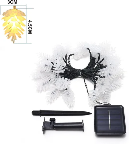 Vista 7 de Guirnalda de luces LED con cono de pino, impermeable, 16.4 pies, 20 LED, funciona con energía solar, para jardín, valla, árboles de Navidad, boda 20