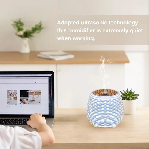Vista 4 de Paquete de 2 difusores esenciales de trabajo silencioso de 4.7 fl oz de 4.7 fl oz de 25 dB, difusor de aromaterapia, humidificador de niebla fría