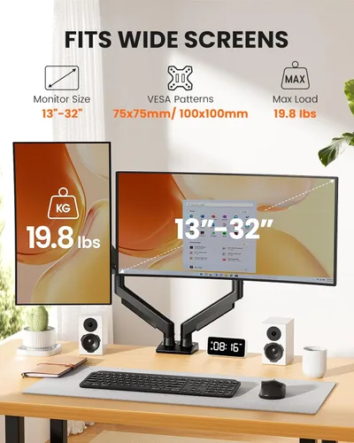 Vista 2 de ErGear Brazo de monitor doble, soporte de monitor ajustable completo para pantallas de 13 a 32 pulgadas, soporte de monitor de computadora