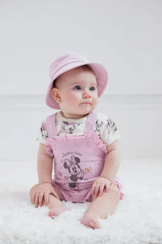 Vista 2 de Disney Overol corto de rizo francés para niñas jóvenes, camiseta y sombrero, traje de 3 piezas, tallas de recién nacido a bebé (0-24 meses)