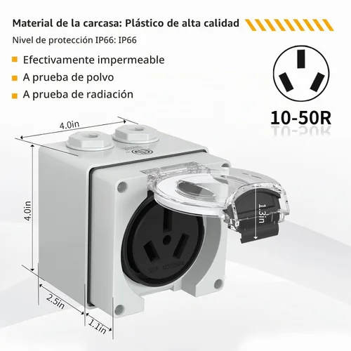 Vista 3 de STARELO Caja de toma de corriente de 50 amperios, receptáculo NEMA 10-50R 125/250 voltios, resistente al polvo y a la intemperie. Sin conexión a