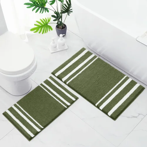 Vista 10 de HOMEIDEAS Juego de 2 alfombras de baño, a rayas, súper absorbentes, de microfibra suave, antideslizantes, lavables, para ducha y bañera (gris)