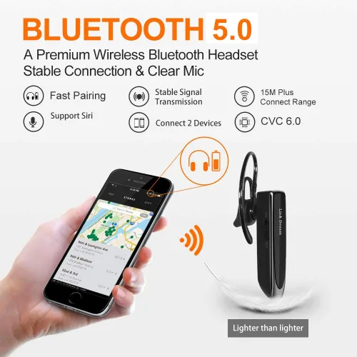 Vista 4 de Link Dream Auricular Bluetooth para teléfono celular, manos libres, auriculares inalámbricos con cancelación de ruido, micrófono 24 horas hablando