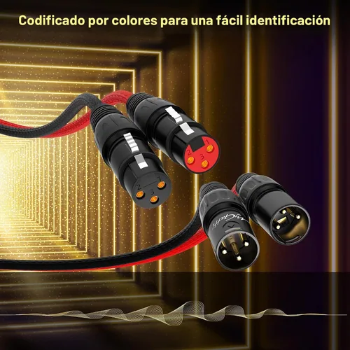 Vista 4 de Cables XLR Snake de 2 canales de 4 pies, cable de micrófono XLR de 2 colores macho a hembra con código de color, para grabación, estudios, en vivo