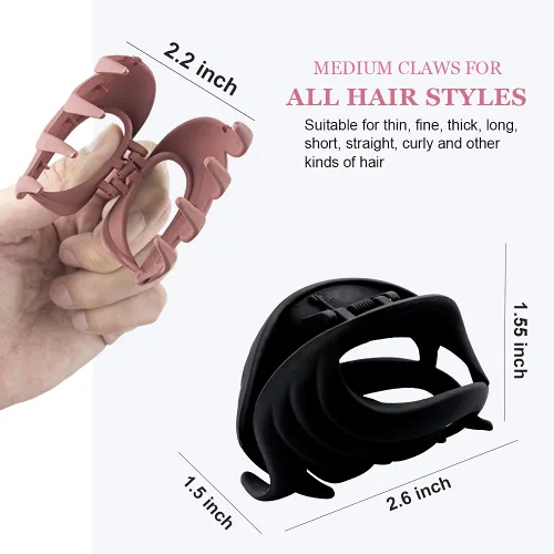 Vista 3 de Pinzas para cabello fino, mediano y grueso, pinzas de mandíbula de flores mate fuertes de 2.6 pulgadas para mujeres, niñas y niños, abrazaderas