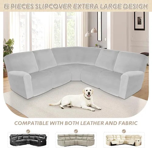 Vista 502 de Arfntevss Fundas de sofá seccional reclinable de terciopelo, Funda de sofá seccional de esquina para sofá reclinable, Funda elástica suave