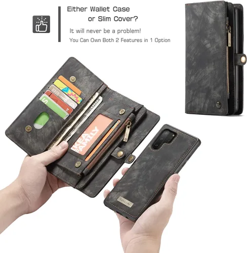 Vista 3 de Funda para Samsung Galaxy Note 10 Plus, funda de cuero con cremallera, funda magnética desmontable con ranuras para tarjetas de crédito, soporte