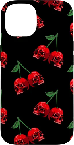 Vista 4 de Cute Cherry Skull Pattern Red Scary Skulls Black Background Case for iPhone 17