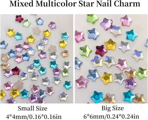 Vista 3 de 50 dijes de uñas de estrella de cristal, diamantes de imitación de estrellas 3D, gemas multicolor para arte de uñas, accesorios de uñas, pequeños