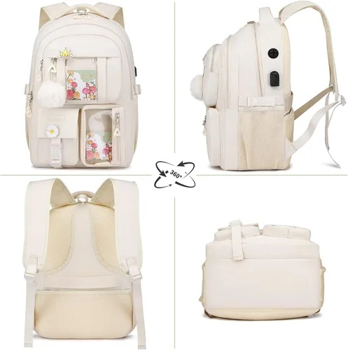 Vista 4 de kadilong Mochila escolar para adolescentes y niñas, lindas mochilas para mujeres, mochila estética para laptop, mochila para la escuela secundaria