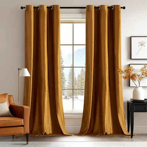 Vista 20 de ANRODUO Cortinas de terciopelo beige de 45 pulgadas de largo, opacas con aislamiento térmico insonorizado, cortinas de privacidad para oscurecer
