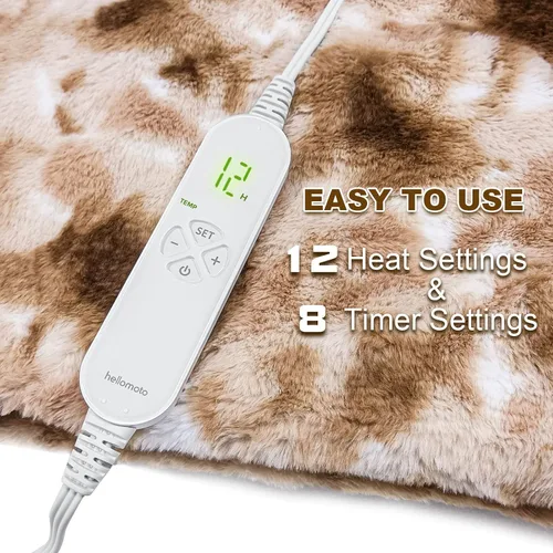 Vista 3 de CF01 - Manta eléctrica, manta térmica ultrasuave con 12 ajustes de calor y 8 ajustes de temporizador, lavable a máquina, 50 x 60 pulgadas