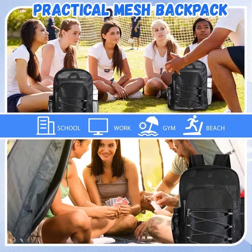 Vista 4 de Silkfly 6 mochilas de malla resistente a granel, bolsas escolares de malla transparente semitransparente con correas elásticas ajustables y cómodas