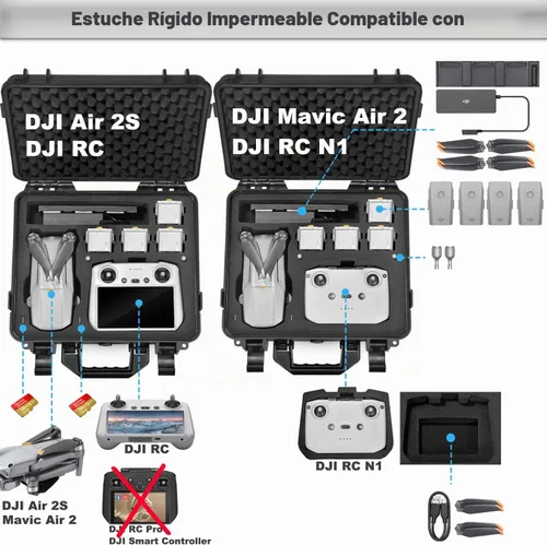 Vista 2 de Lekufee Funda rígida impermeable compatible con DJI Air 2S/2, Fly More Combo, DJI RC 2, RC N3/N2/N1 y accesorios (solo funda)