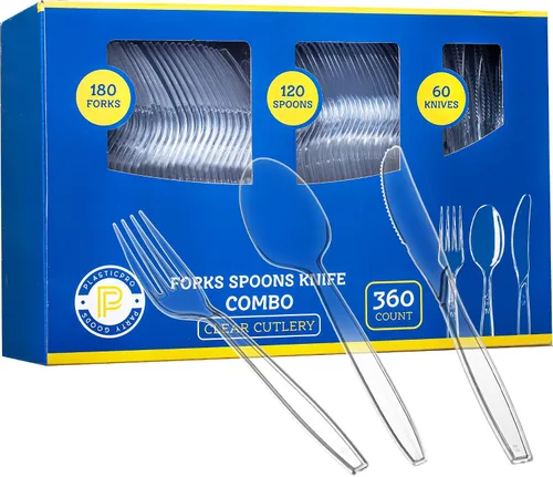 Vista 9 de Plasticpro Cubiertos desechables de plástico transparente, utensilios desechables pesados, 100 unidades (tenedores)