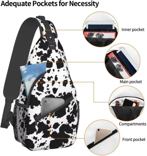Vista 3 de SUCORONIS Bolso bandolera casual para mujeres y hombres, bolso de hombro cruzado ligero para viajes, senderismo, mochila, Estampado de vaca marrón