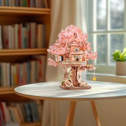Vista 6 de Rolife - Puzzles 3D para adultos, árboles bonsái de cerezo en flor, juego de construcción de flores de casa de árbol sakura japonés para adultos