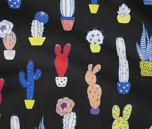 Vista 5 de oneOone Cotton Flex Black Fabric Cactus Quilting Supplies Print Sewing Fabric by The Yard 40 Inch Wide-9C