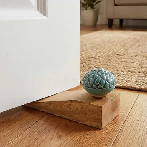 Vista 21 de Indian Shelf Tope de puerta de madera Cuña de puerta floral hecha a mano Tope verde para puerta (5.5 in, 1 pieza)