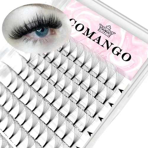 Vista 49 de Extensiones de pestañas de volumen prefabricadas 10D, 0.003 in de grosor, rizo C/D, 0.472 in, tallo corto, extensiones de pestañas de volumen