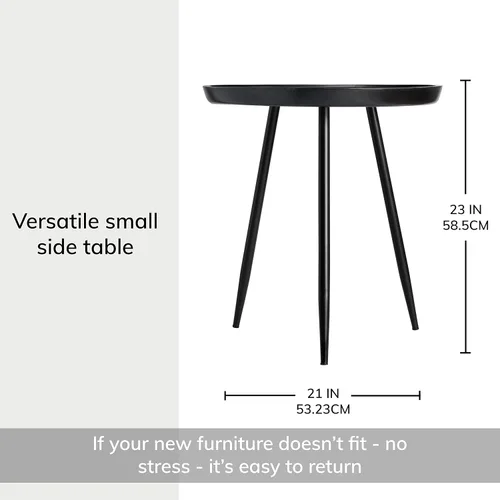 Vista 3 de MH London Mesa auxiliar moderna, mesa auxiliar Dilan de tres pines. Mesita de noche pequeña hecha a mano de diseño exclusivo. Mesa auxiliar redonda