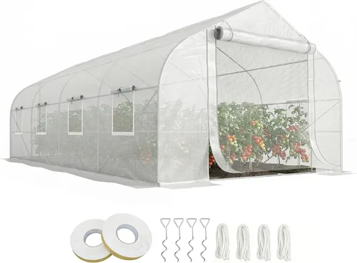 Vista 12 de Outsunny - Invernadero al aire libre de 11.5' x 10' x 6.5', tipo túnel, con ventanas enrollables, puerta con cremallera, cubierta de PE, marco