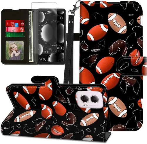Vista 407 de Funda para Motorola Edge 2022 con protector de pantalla, soporte y tarjetero y correa para la muñeca, funda magnética para Moto Edge 2022 5G UW Lobo