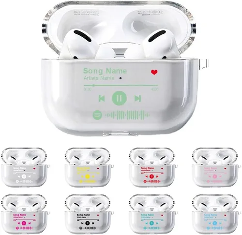 Vista 12 de Funda personalizada para Spotify compatible con AirPods Pro 3/Pro 2/Pro/1/2/3 con llavero, cubierta transparente de canción musical personalizada