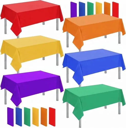 Vista 8 de Panelee Paquete de 6 manteles de plástico con diseño de arcoíris, desechables, colores surtidos, manteles rectangulares coloridos para fiesta