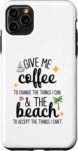Vista 11 de iPhone 15 Funny Beach and Coffee Lovers "Give Me Coffee and the Beach" Case