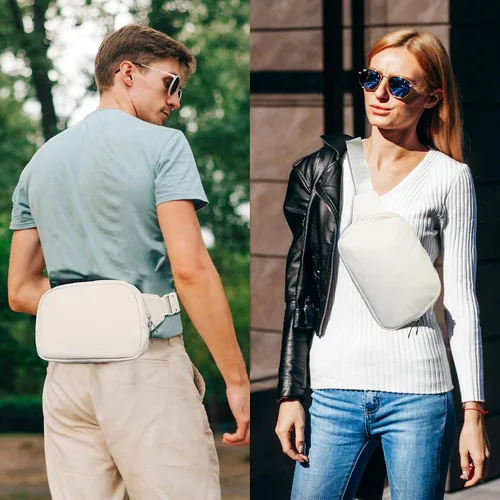 Vista 7 de Everywhere - Riñonera grande de 2 litros, impermeable para todas partes, para mujeres y hombres con correa ajustable, Blanco, Moda