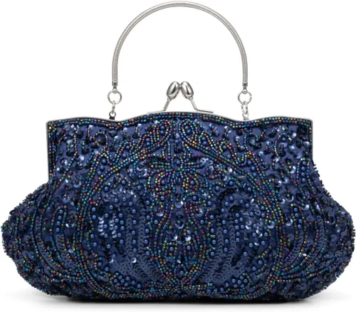 Vista 8 de Simcat - Bolso de mano grande tipo clutch con lentejuelas y cuentas florales de noche Dorado