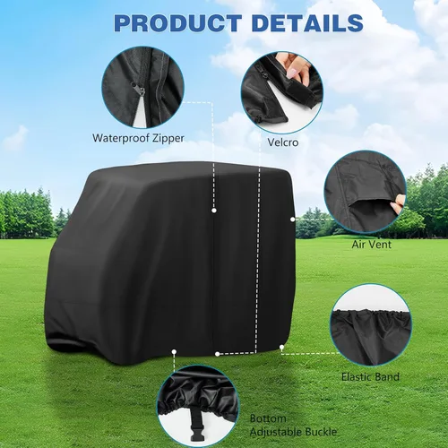 Vista 4 de Funda para carrito de golf, impermeable, universal, para 2/4/6 pasajeros, accesorios para carrito de golf para almacenamiento al aire libre