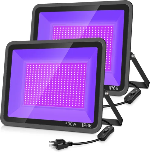 Vista 10 de YANYCN Paquete de 2 Luces LED Negras de 200W, Reflector de Luz Negra para Halloween al Aire Libre con Enchufe e Interruptor, Impermeable IP66