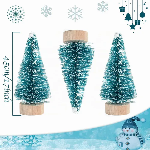 Vista 5 de 24 mini cepillos para botellas de árboles de Navidad con base de madera, mini árboles de plástico artificial para manualidades, adornos de nieve