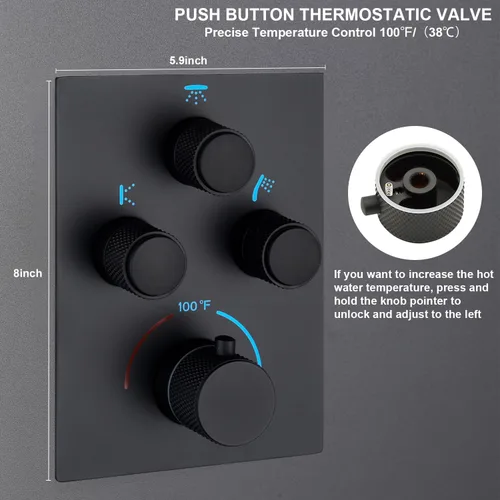 Vista 5 de Válvula de ducha termostática moderna con botón pulsador de 3 vías, mezclador de latón multifunción oculto de 3 salidas, kit de válvula desviadora