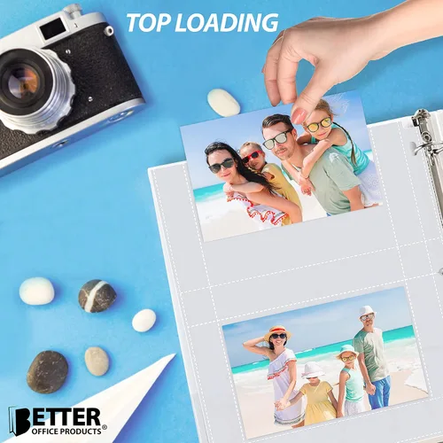 Vista 4 de Better Office Products Recambios pesados de 4 x 6 pulgadas para carpeta de 3 anillos transparentes de diamante, 100 fotos en total, cada hoja de 2