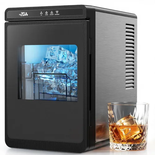 Vista 15 de Silonn - Máquina de hielo portátil para encimera - 9 kilos de hielo con forma de bala por día, hace hielo en 6 minutos, acero inoxidable con ventana