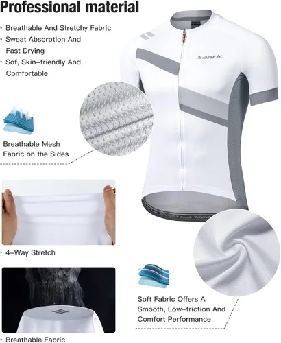 Vista 2 de Santic Camiseta de ciclismo para hombre, manga corta, camiseta de ciclismo de carretera, con cremallera completa, UPF 50+, MTB con bolsillos