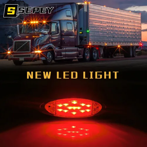 Vista 4 de Luz lateral ovalada LED cromada de 6.7 pulgadas, 13 diodos, color rojo, impermeable, luces laterales de camión, lámparas selladas, luz de espacio
