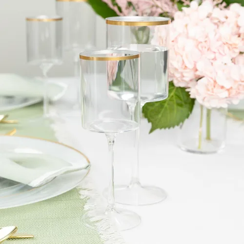 Vista 3 de PLASTICPRO Paquete de 10 copas de vino de plástico de 9 onzas desechables con tallo, vasos de plástico duro reutilizables para fiestas, bodas