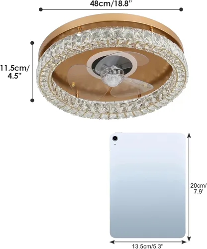 Vista 7 de CLAIRDAI Ventiladores de techo de cristal con luces, ventilador de techo de montaje empotrado con control remoto, ventilador de techo de perfil bajo