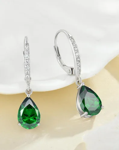 Vista 2 de 925 Dangle Earrings for Girls - Guesma 10x7mm Sterling Silver Leverback Earrings Teardrop Created Birthstone - Women Wedding Earrings Jewelry